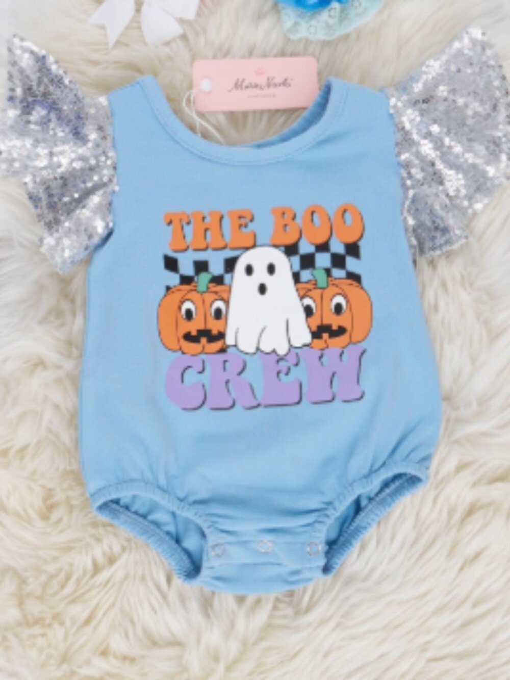 Girls Marie Nicole Clothing Boo Crew Sparkly Sequin Halloween Bodysuit size 0-3m